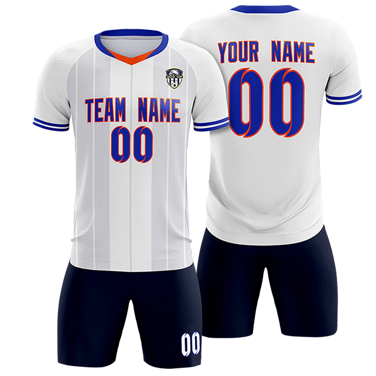 Custom White Orange-Navy Design Uniform Soccer Sets Jersey