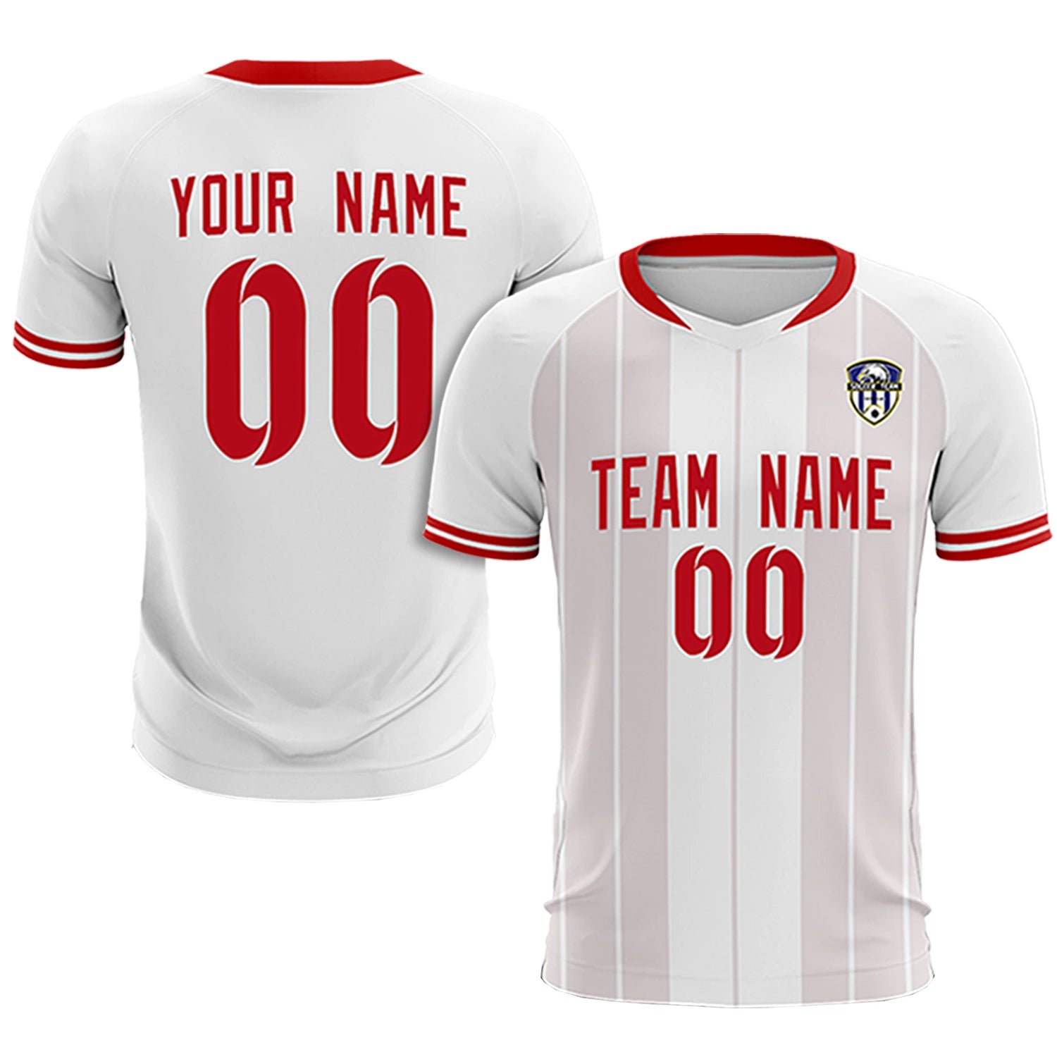 Custom White Red-Black Design Uniform Soccer Sets Jersey