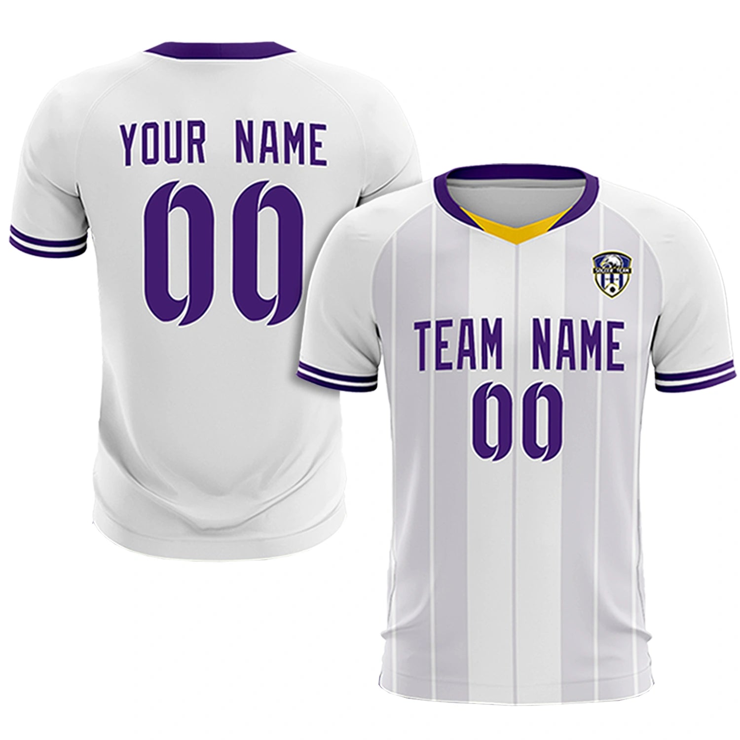 Custom White Old Gold-Purple Design Uniform Soccer Sets Jersey