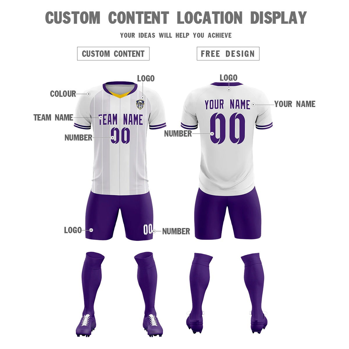 Custom White Old Gold-Purple Design Uniform Soccer Sets Jersey