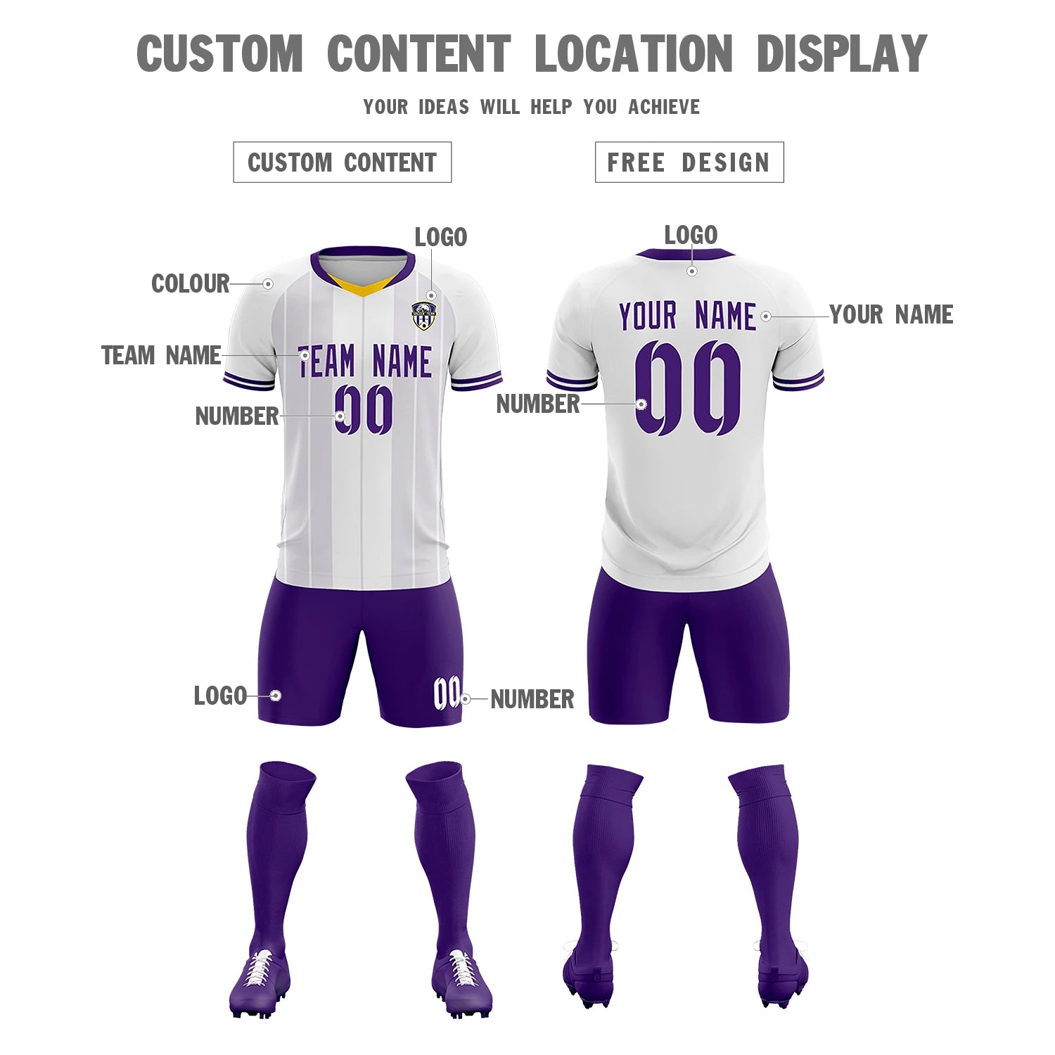 Custom White Old Gold-Purple Design Uniform Soccer Sets Jersey