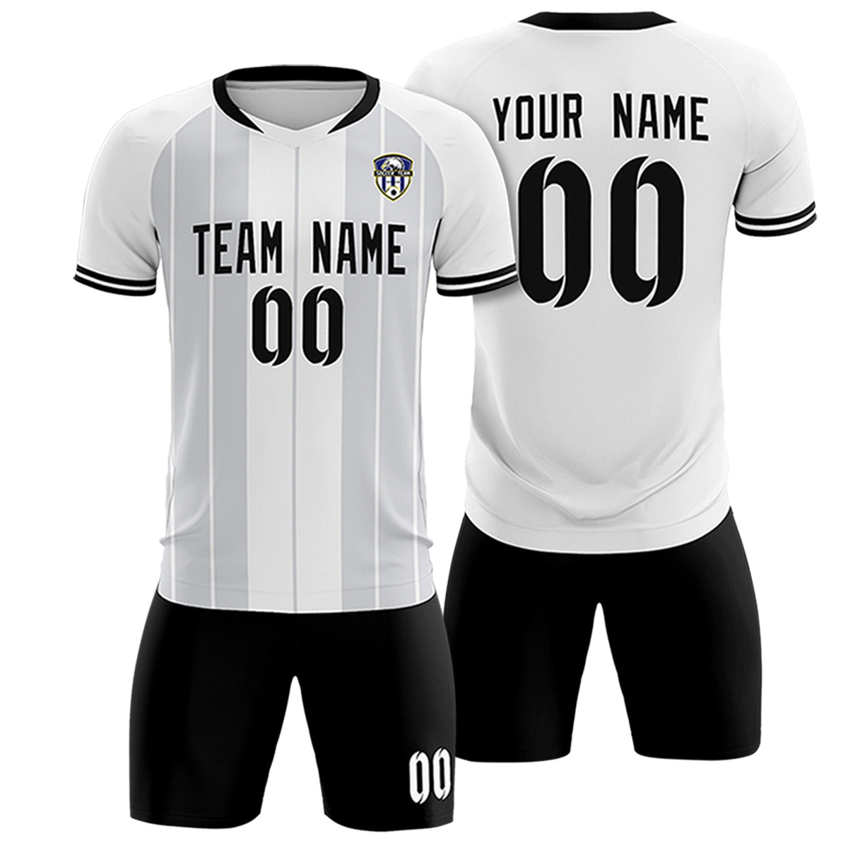 Custom White Black-Black Design Uniform Soccer Sets Jersey