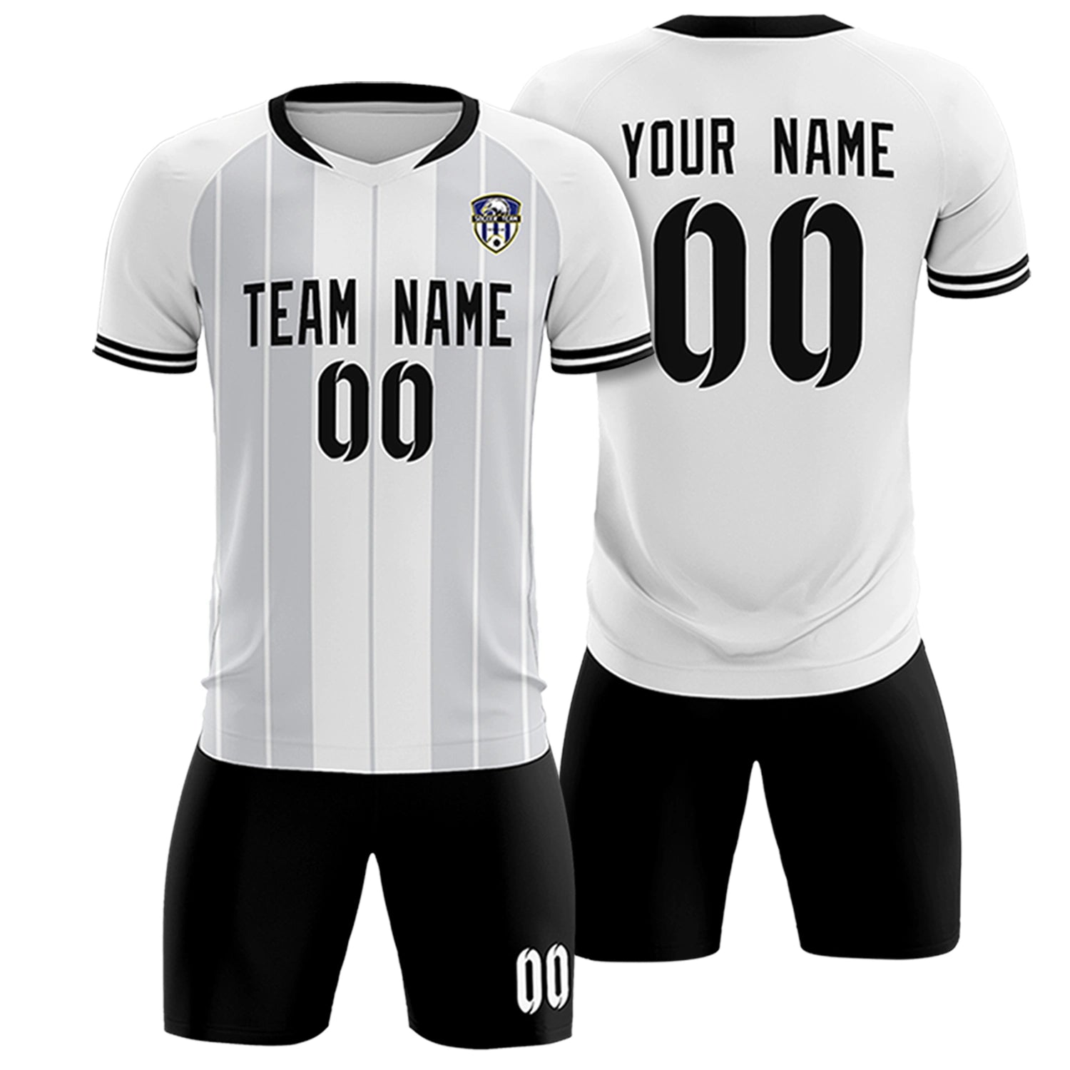 Custom White Black-Black Design Uniform Soccer Sets Jersey