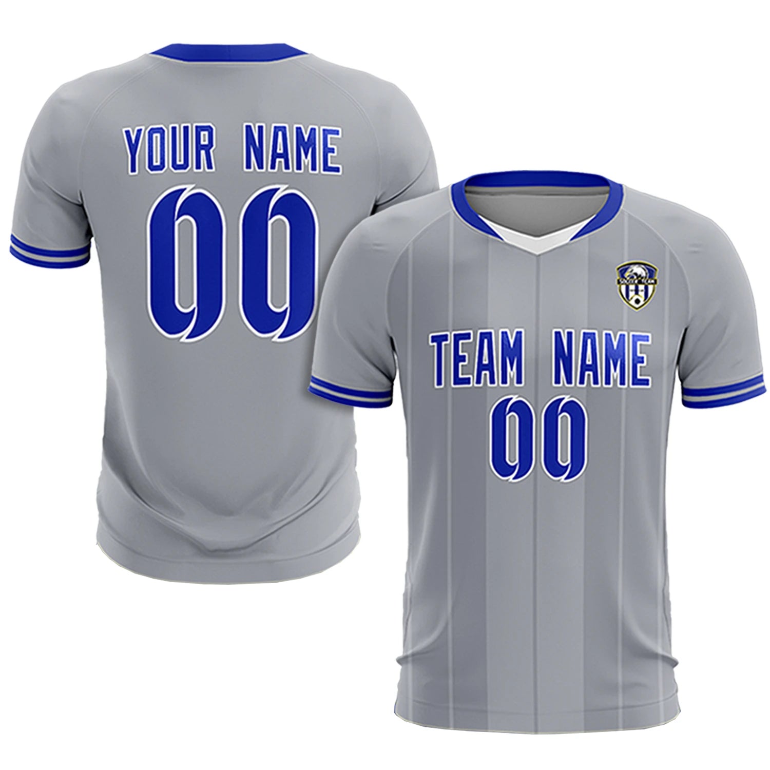 Custom Gray White-Royal Blue Design Uniform Soccer Sets Jersey