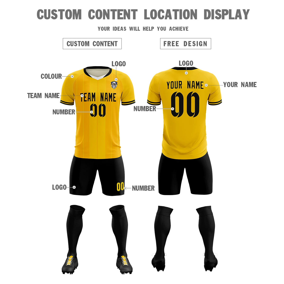 Custom Gold 01 White-Black Design Uniform Soccer Sets Jersey
