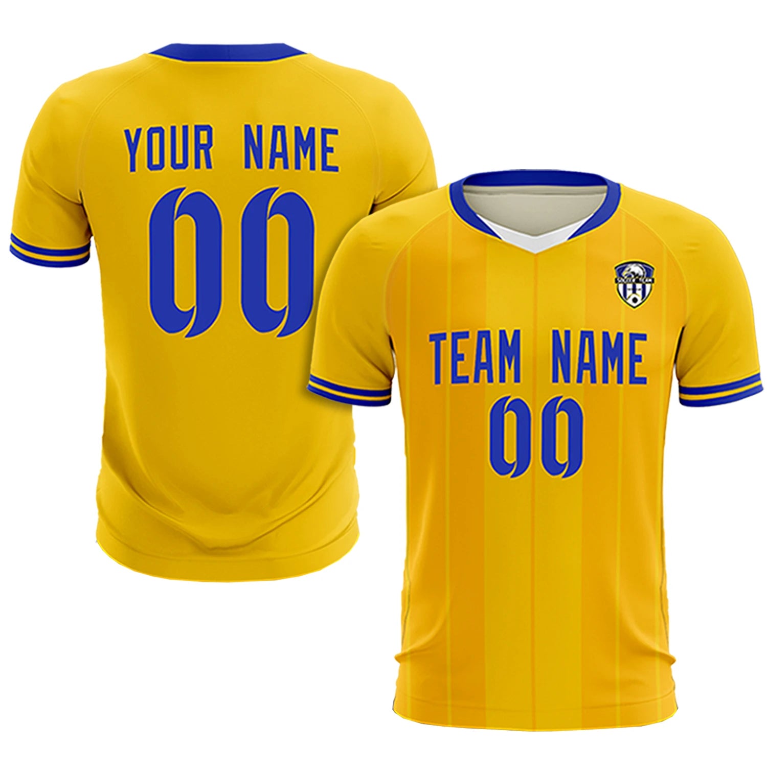 Custom Gold 01 White-Royal Blue Design Uniform Soccer Sets Jersey