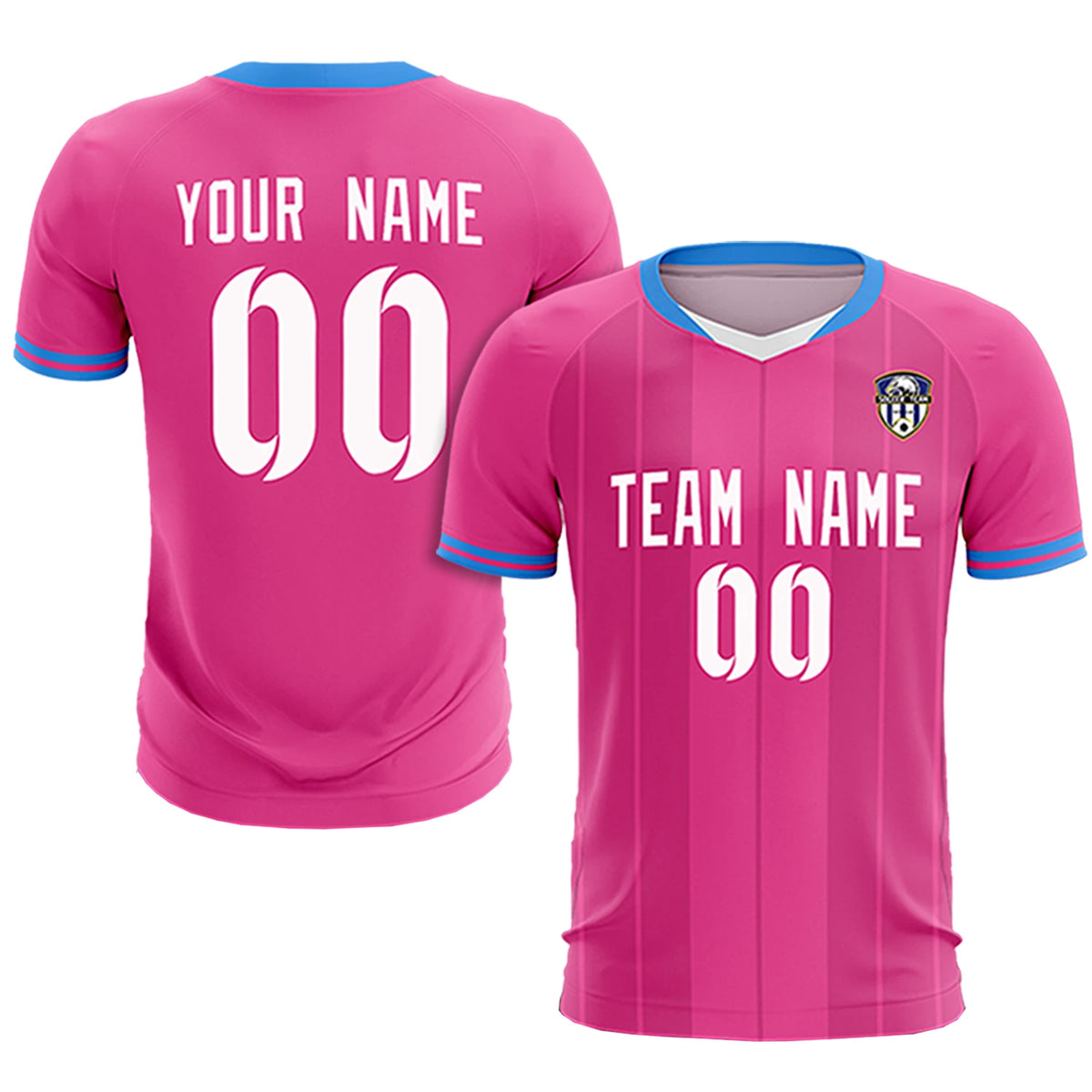 Custom Pink Powder Blue-Black Design Uniform Soccer Sets Jersey