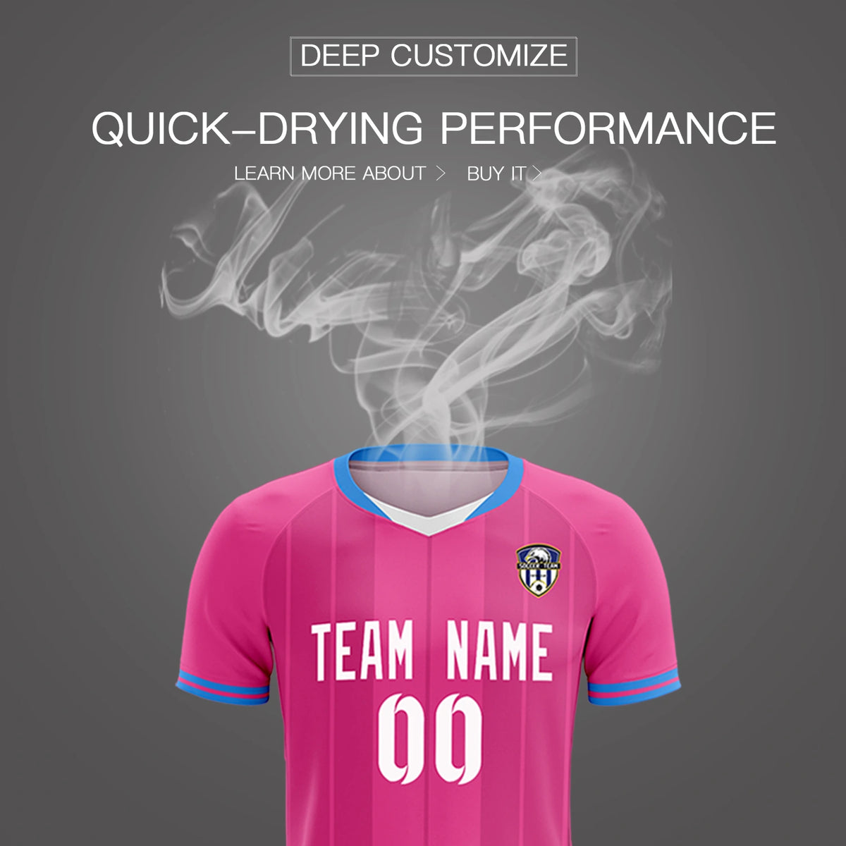 Custom Pink Powder Blue-Black Design Uniform Soccer Sets Jersey