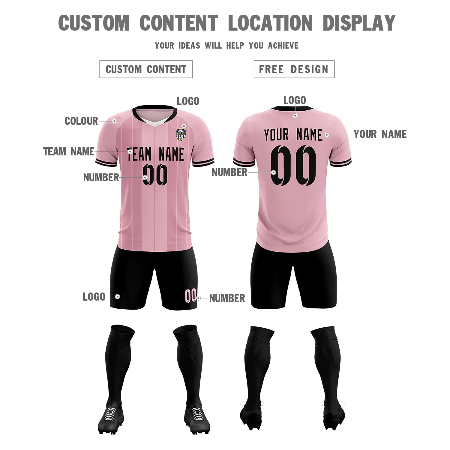 Custom Light Pink White-Black Design Uniform Soccer Sets Jersey