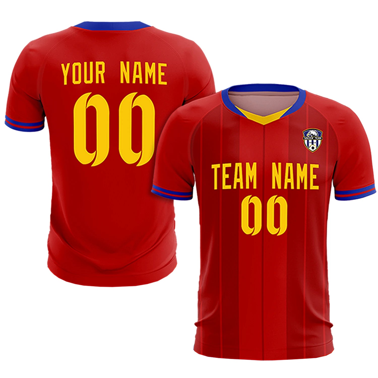 Custom Red Gold 01-Royal Blue Design Uniform Soccer Sets Jersey