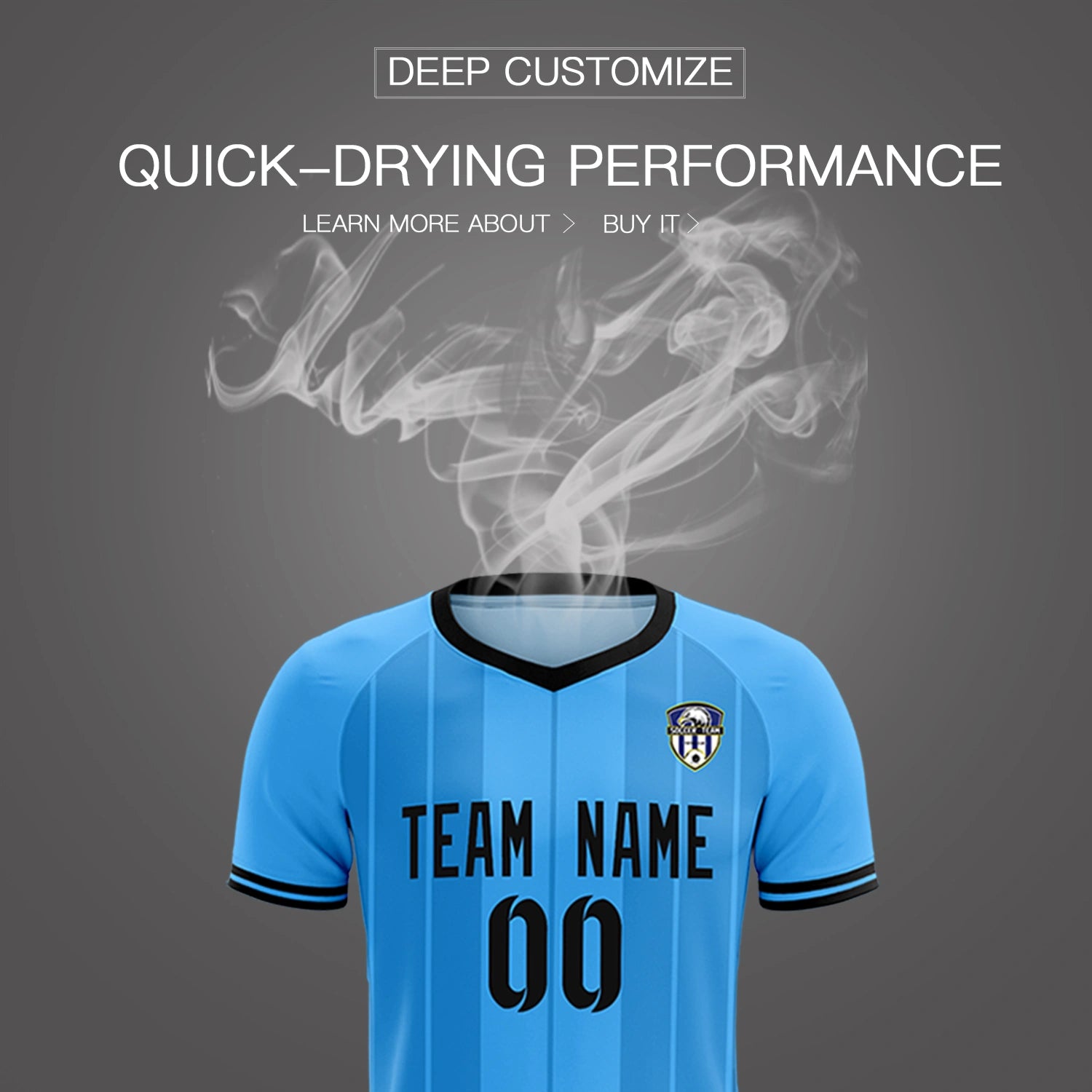 Custom Powder Blue Black-Black Design Uniform Soccer Sets Jersey