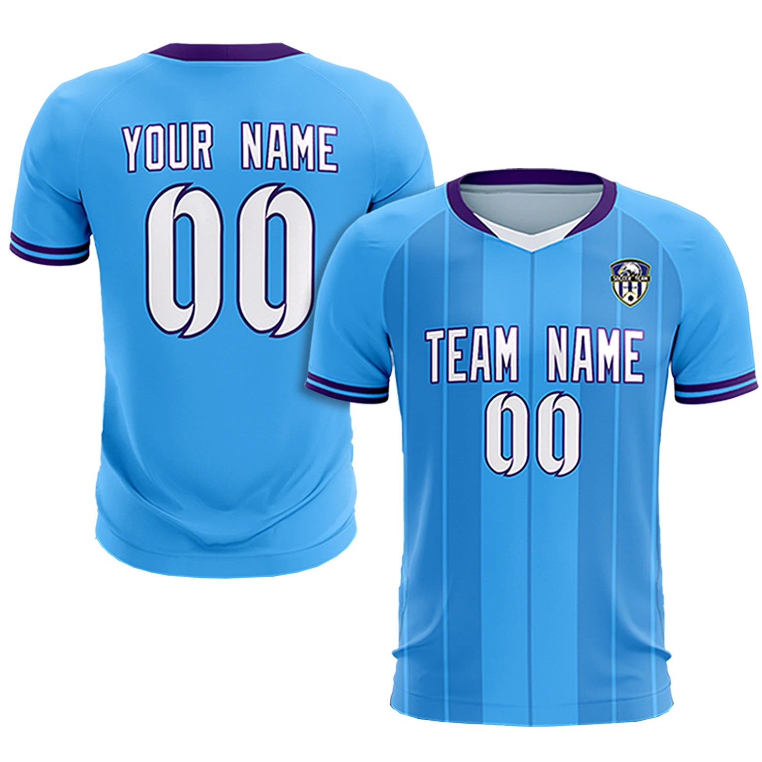 Custom Powder Blue White-Purple Design Uniform Soccer Sets Jersey