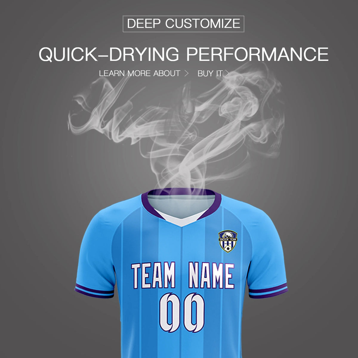 Custom Powder Blue White-Purple Design Uniform Soccer Sets Jersey