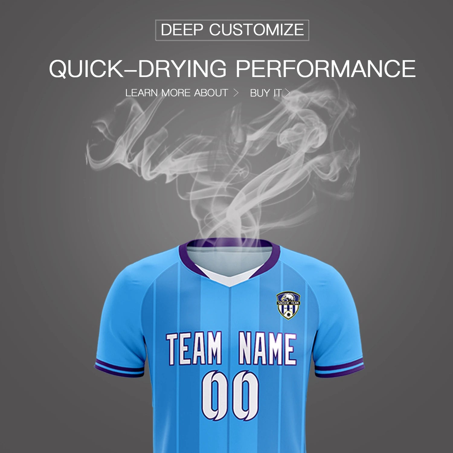 Custom Powder Blue White-Purple Design Uniform Soccer Sets Jersey