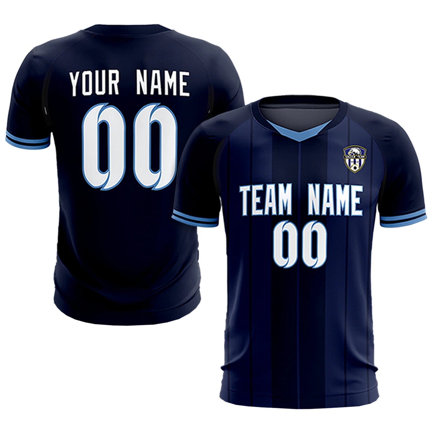 Custom Navy Light Blue-Navy Design Uniform Soccer Sets Jersey