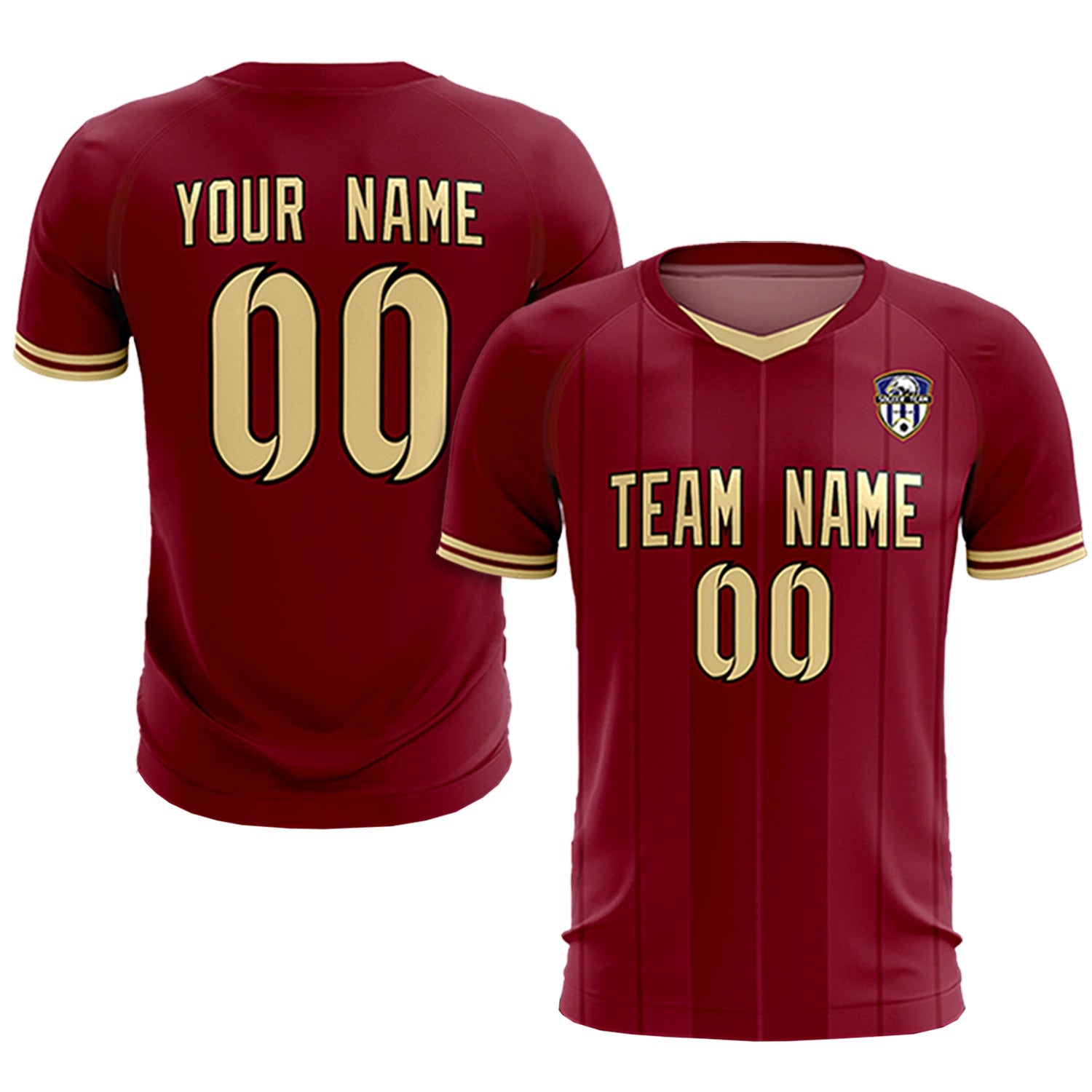 Custom Crimson Khaki-Black Design Uniform Soccer Sets Jersey