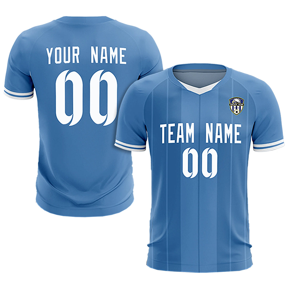 Custom Light Blue White-Black Design Uniform Soccer Sets Jersey