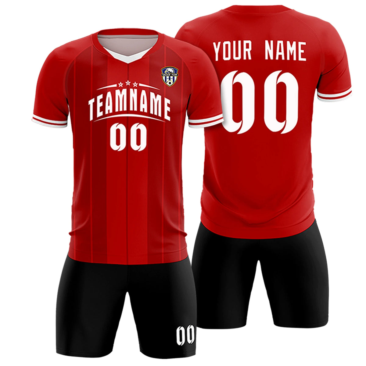 Custom Red White-Black Design Uniform Soccer Sets Jersey