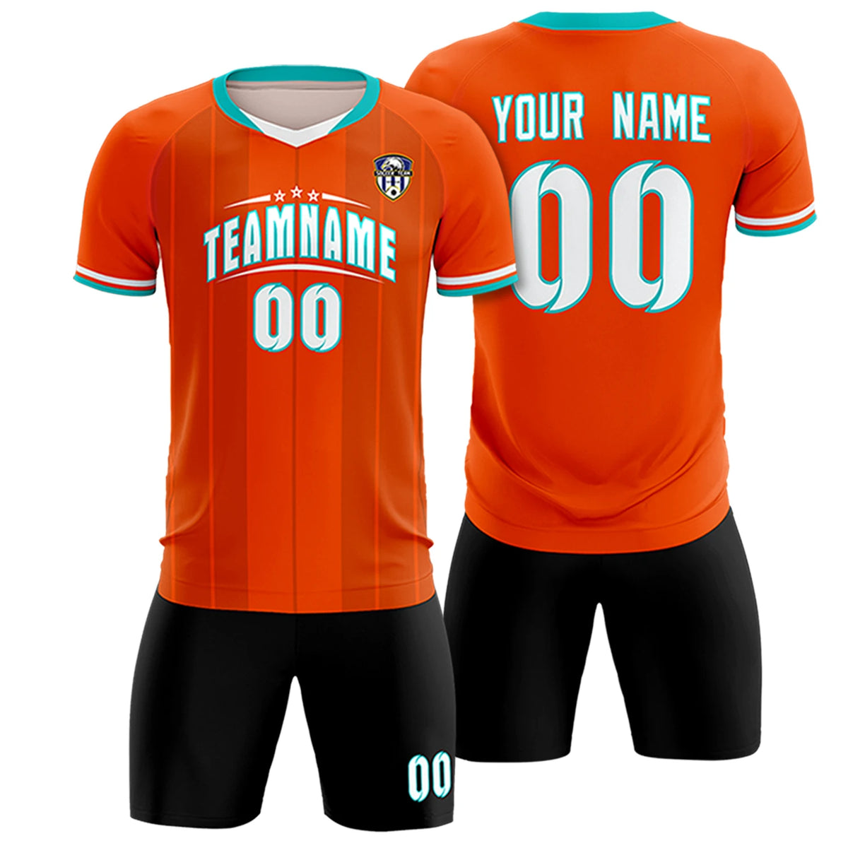 Custom Orange Aqua-Black Design Uniform Soccer Sets Jersey