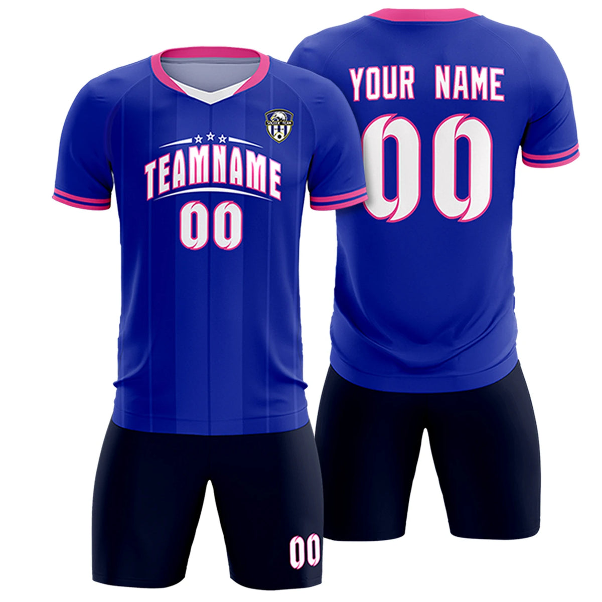 Custom Royal Blue-Pink Navy Design Uniform Soccer Sets Jersey
