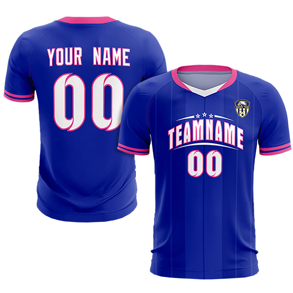 Custom Royal Blue-Pink Navy Design Uniform Soccer Sets Jersey