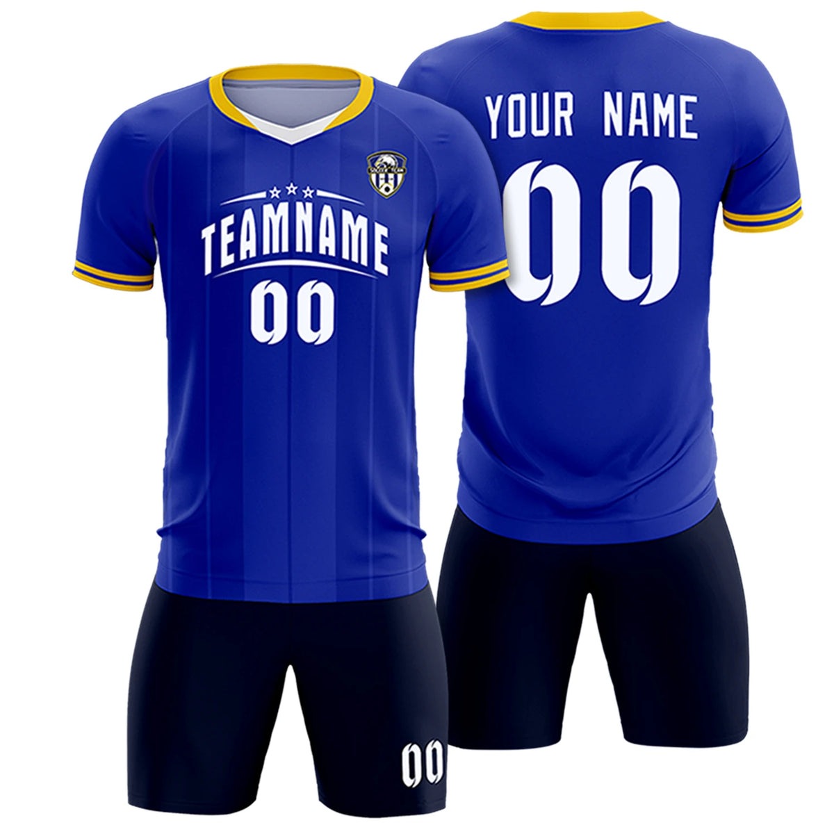 Custom Royal Blue-Old Gold Navy Design Uniform Soccer Sets Jersey