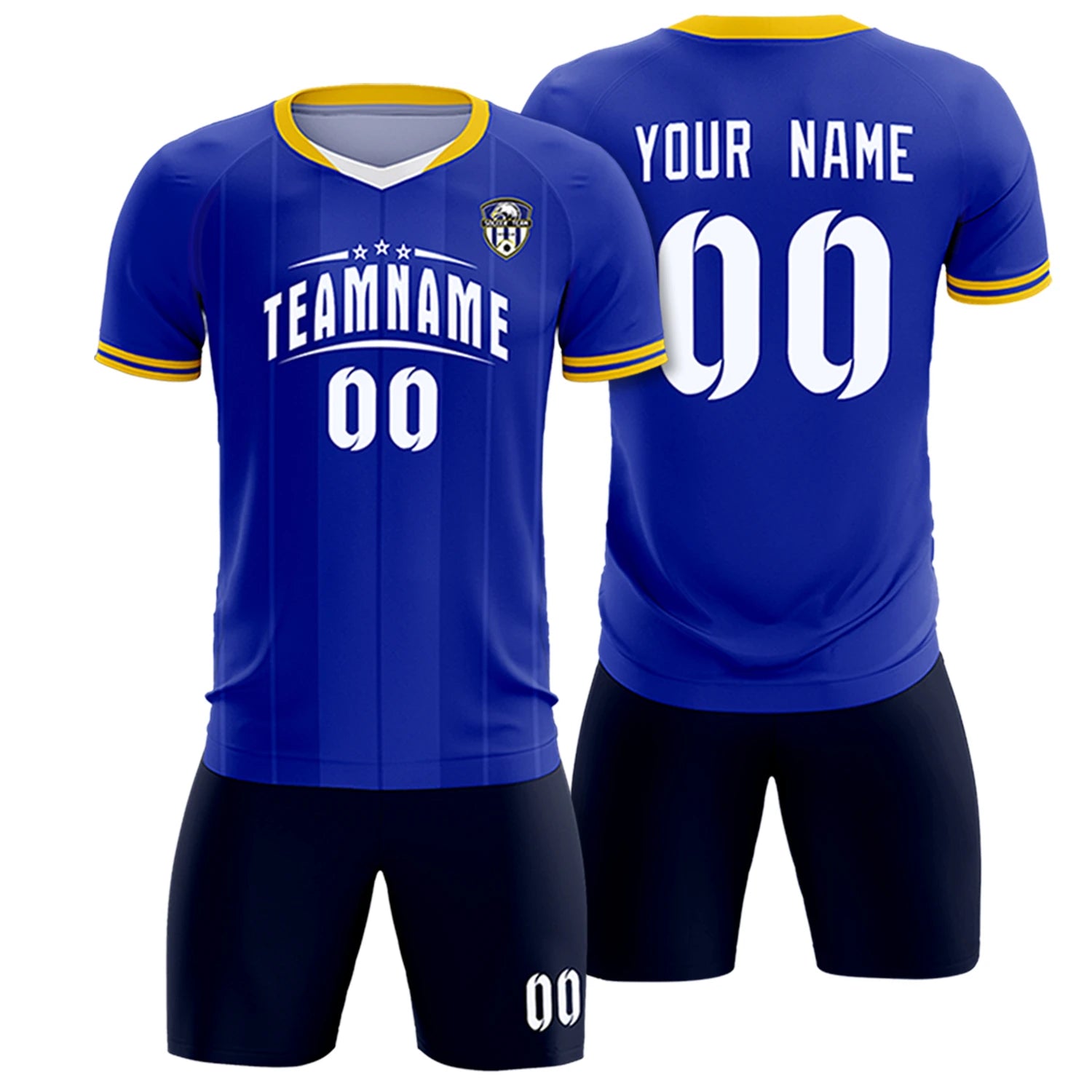 Custom Royal Blue-Old Gold Navy Design Uniform Soccer Sets Jersey