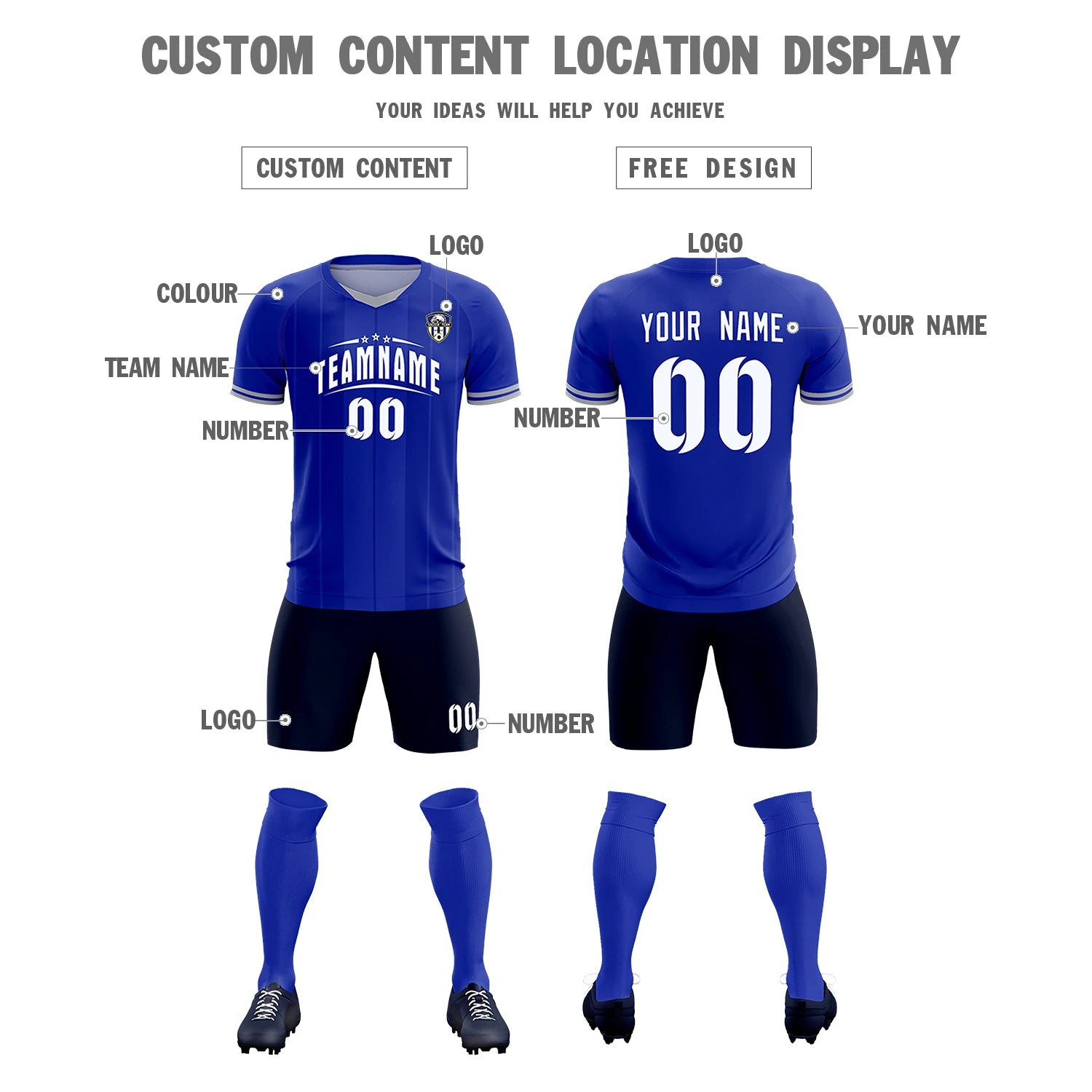 Custom Royal Blue-Gray Navy Design Uniform Soccer Sets Jersey