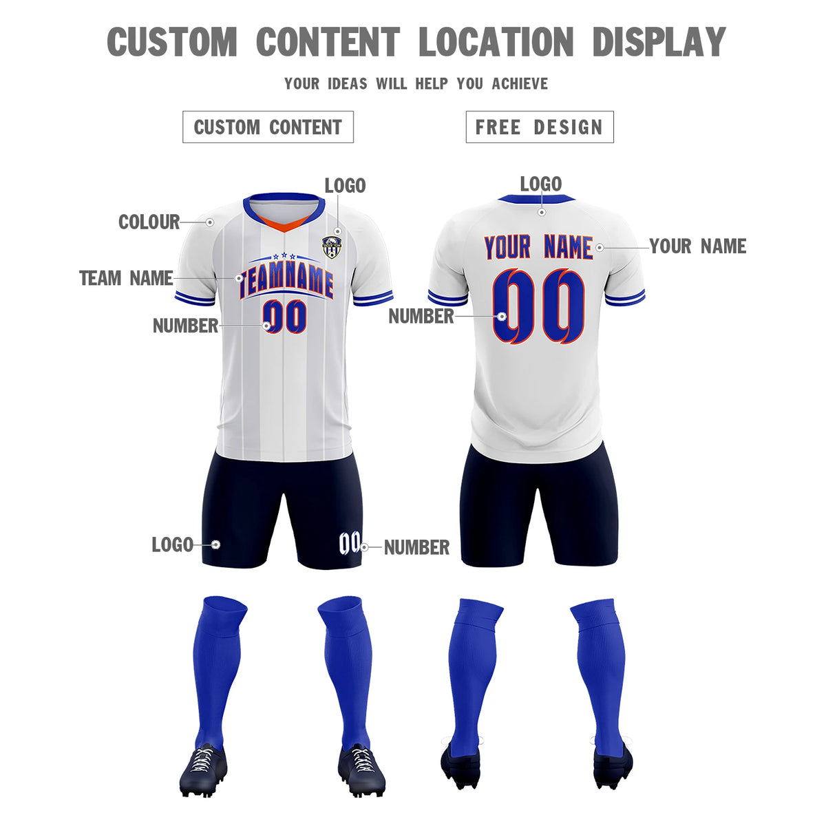 Custom White Orange-Navy Design Uniform Soccer Sets Jersey