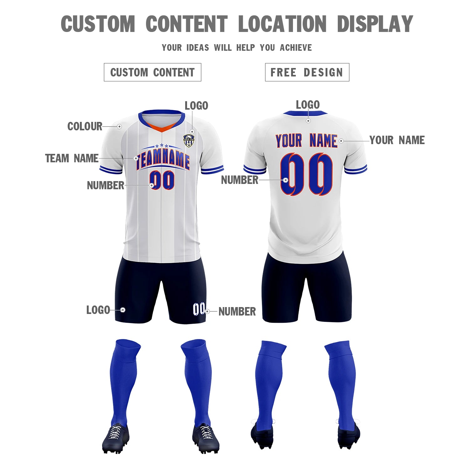 Custom White Orange-Navy Design Uniform Soccer Sets Jersey