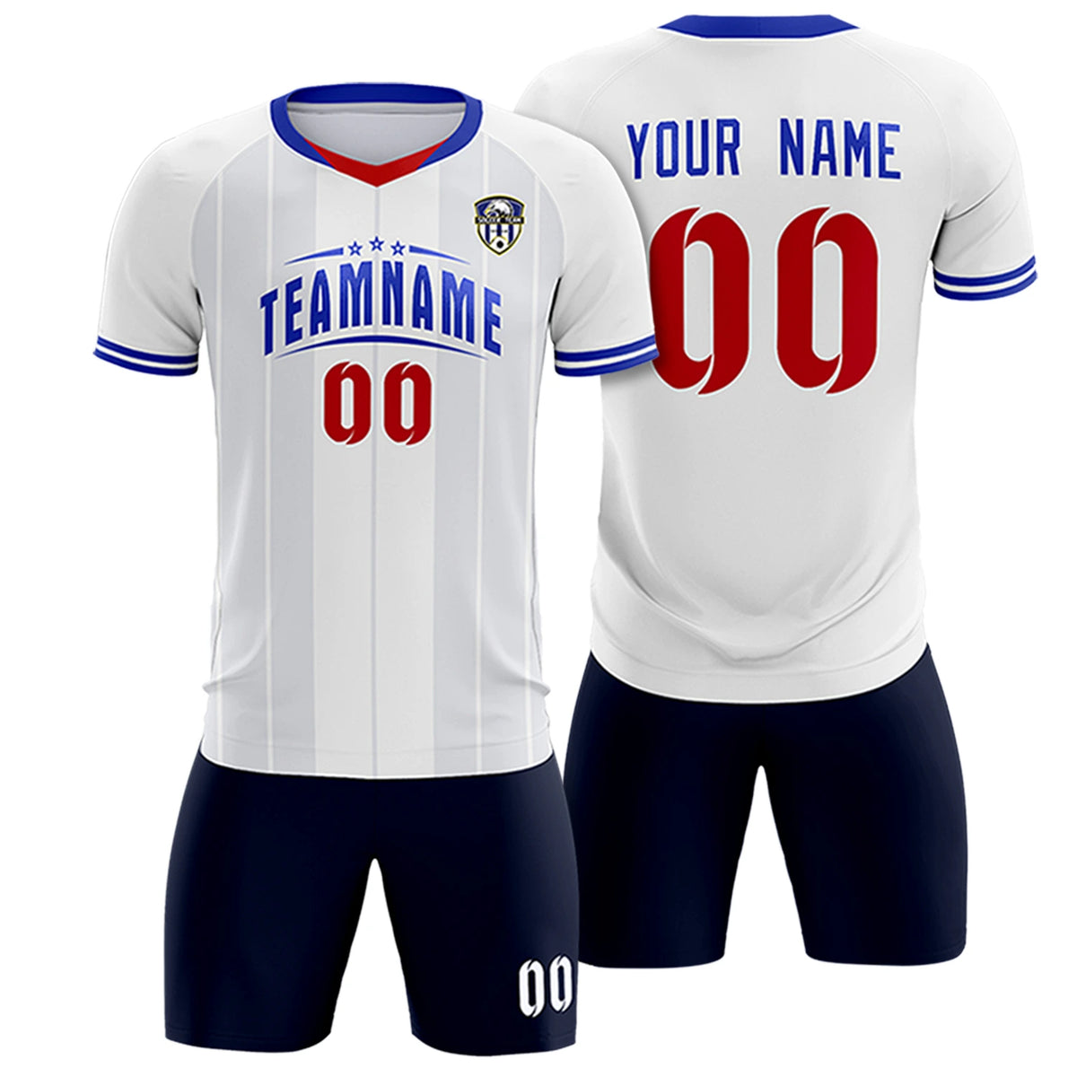 Custom White Red-Navy Design Uniform Soccer Sets Jersey