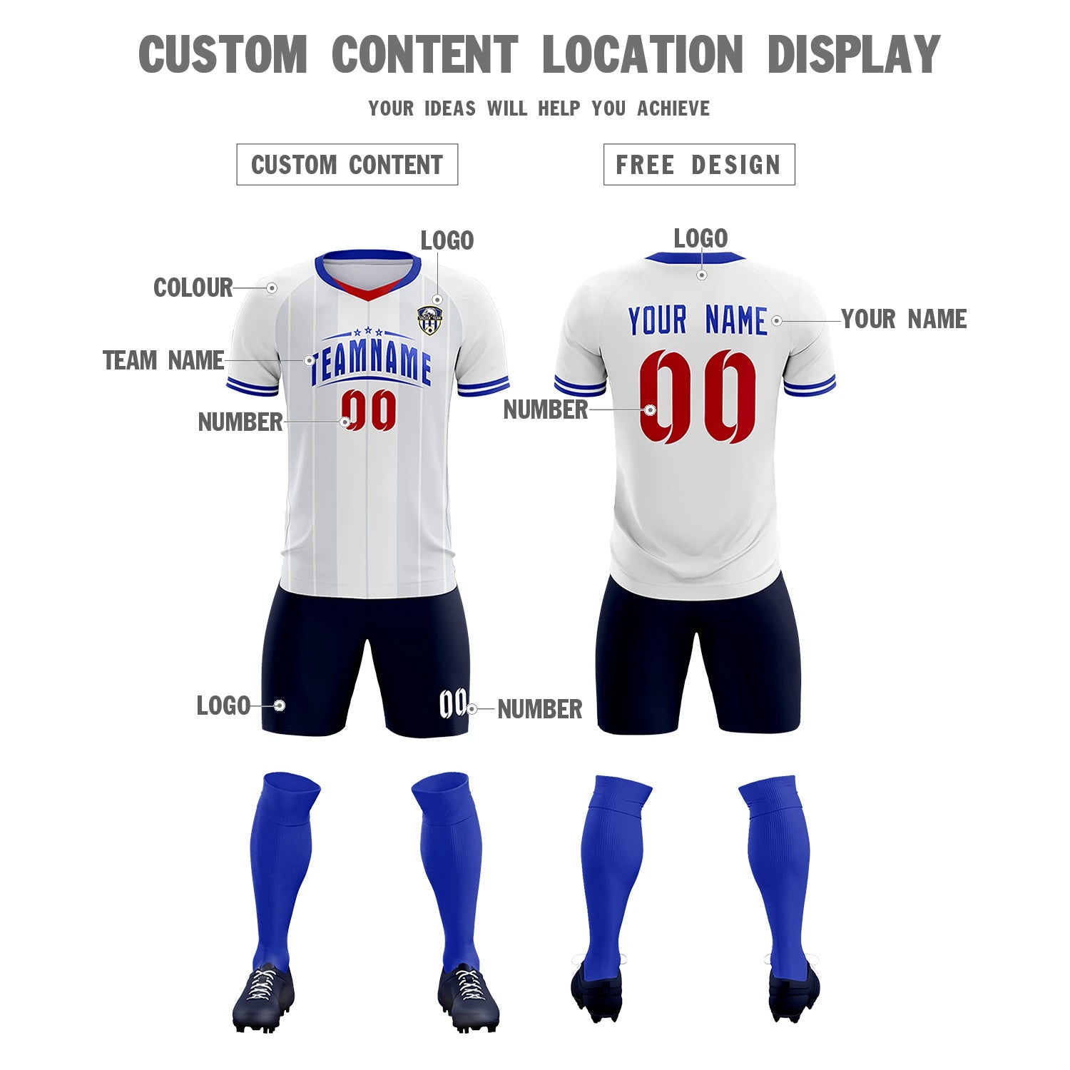 Custom White Red-Navy Design Uniform Soccer Sets Jersey