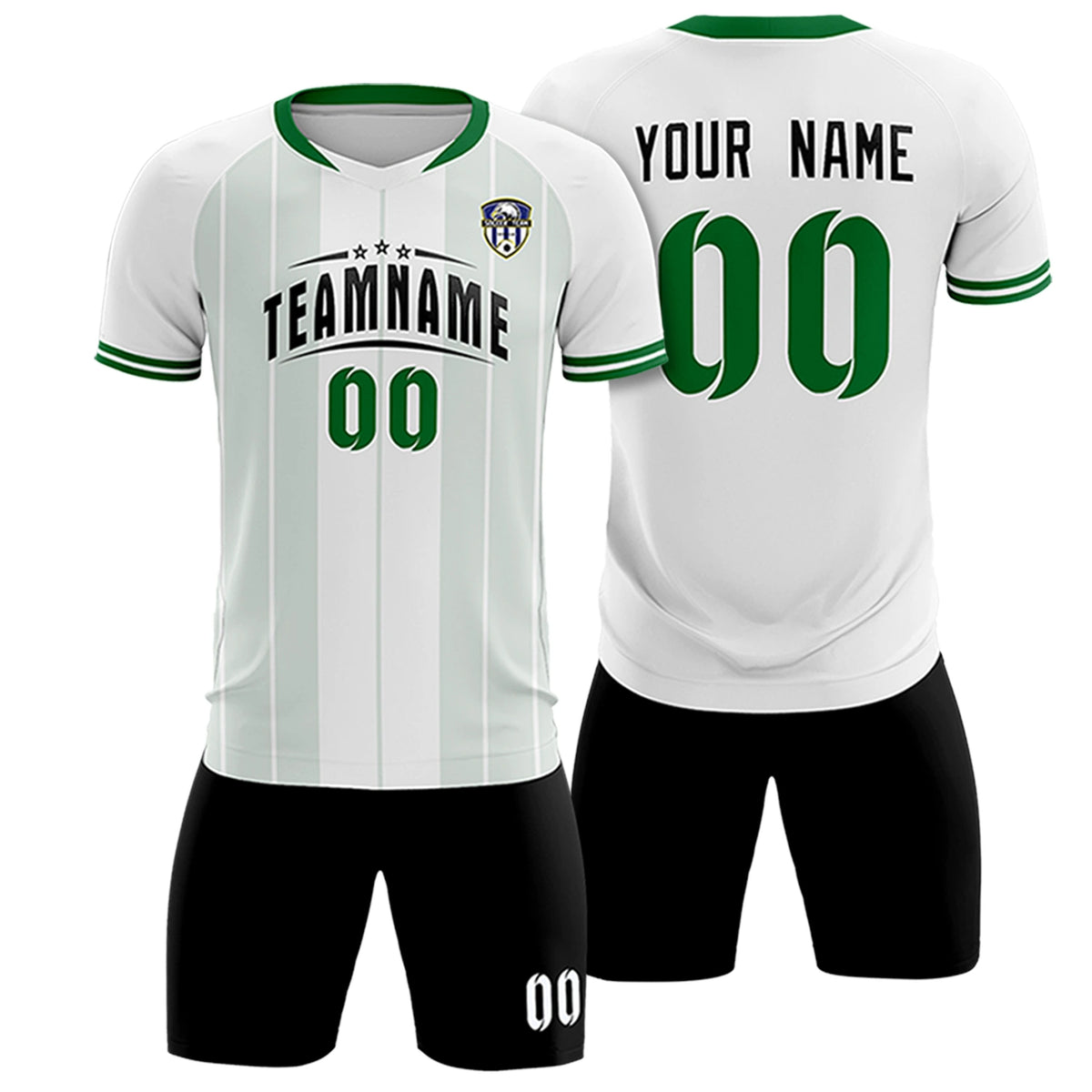 Custom White Kelly Green-Black Design Uniform Soccer Sets Jersey