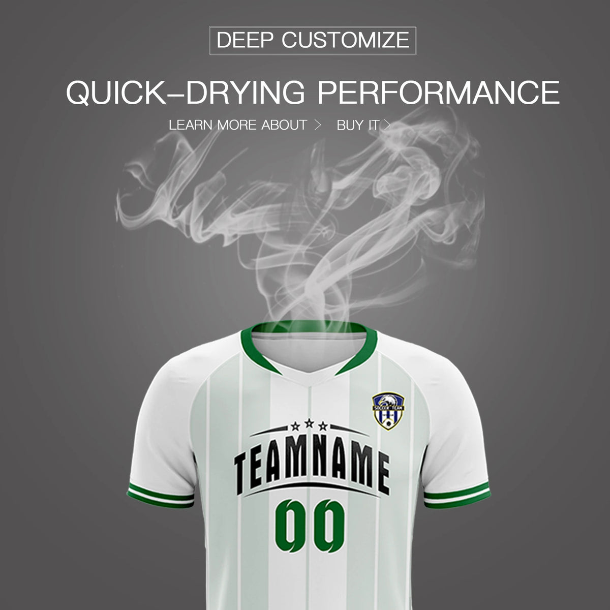 Custom White Kelly Green-Black Design Uniform Soccer Sets Jersey