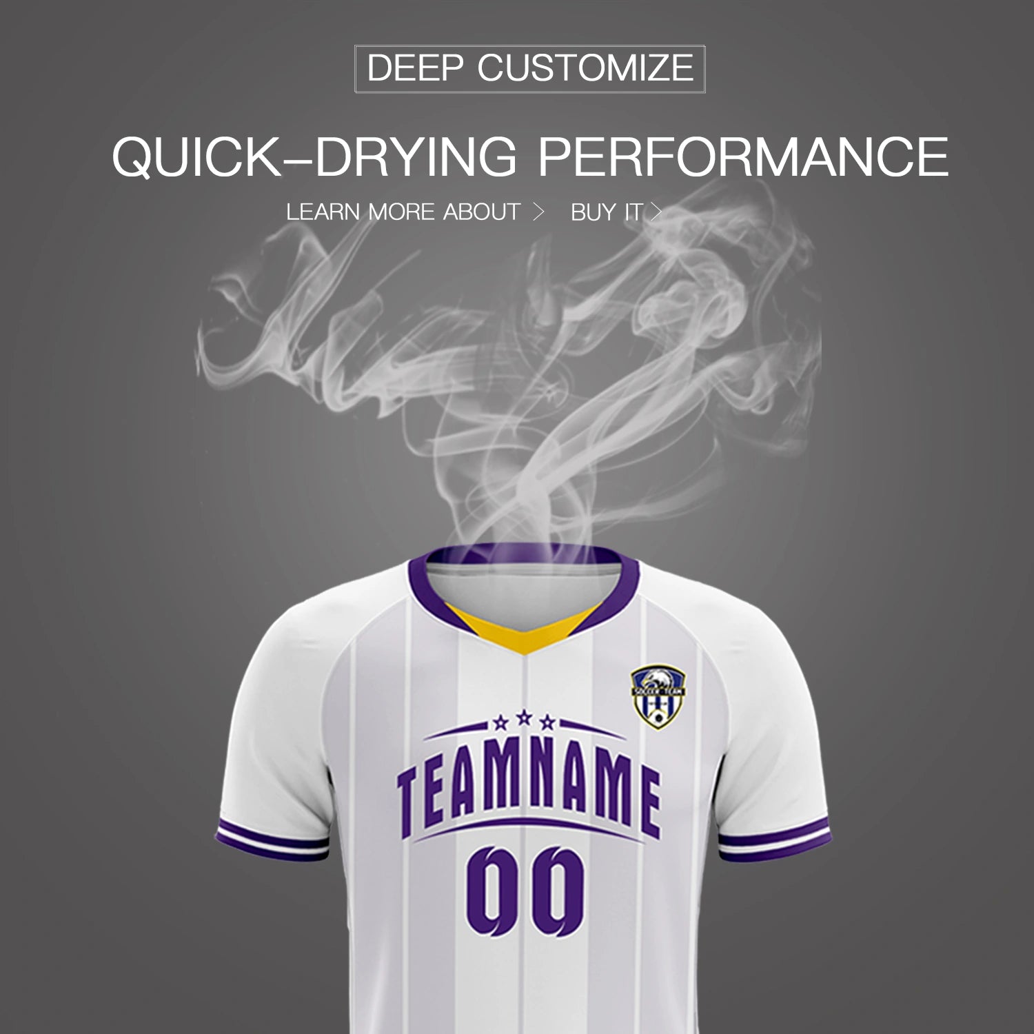 Custom White Old Gold-Purple Design Uniform Soccer Sets Jersey