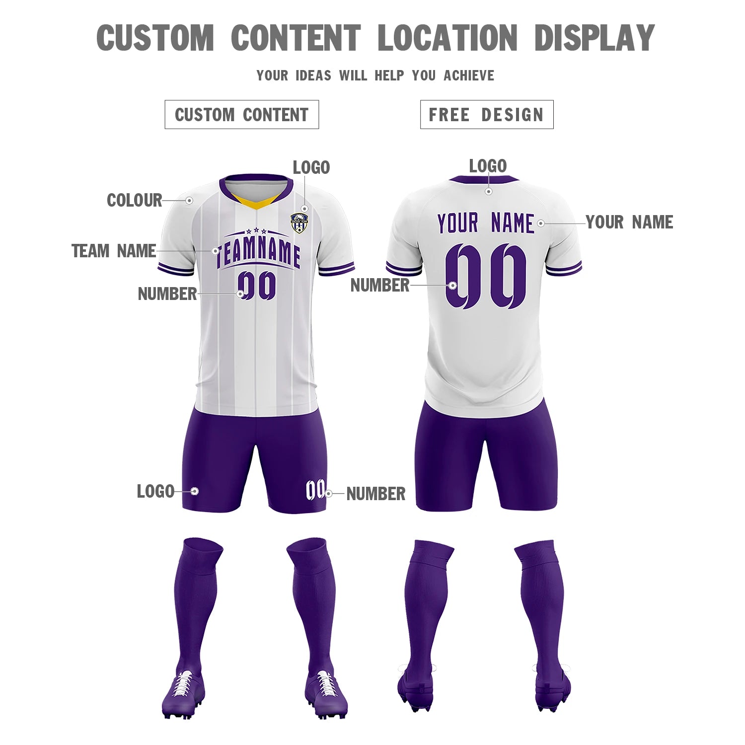 Custom White Old Gold-Purple Design Uniform Soccer Sets Jersey
