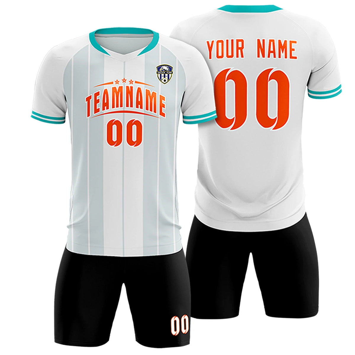 Custom White Aqua-Black Design Uniform Soccer Sets Jersey