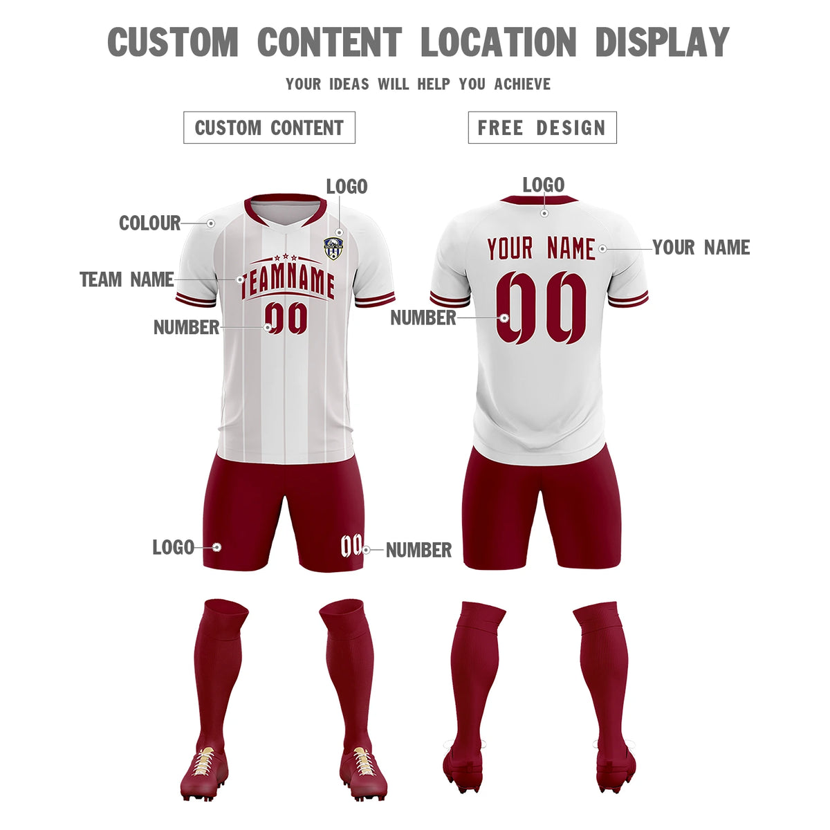Custom White Crimson-Crimson Design Uniform Soccer Sets Jersey