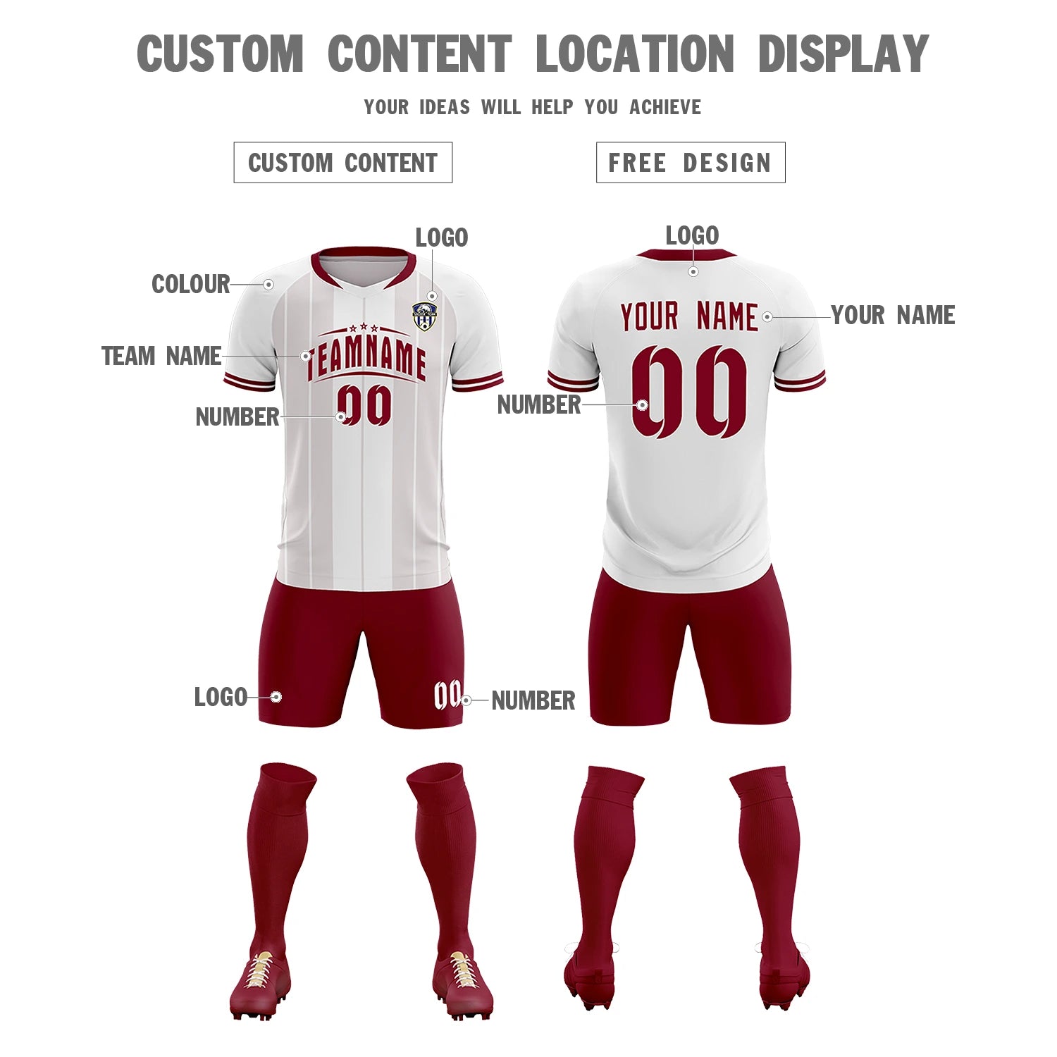 Custom White Crimson-Crimson Design Uniform Soccer Sets Jersey