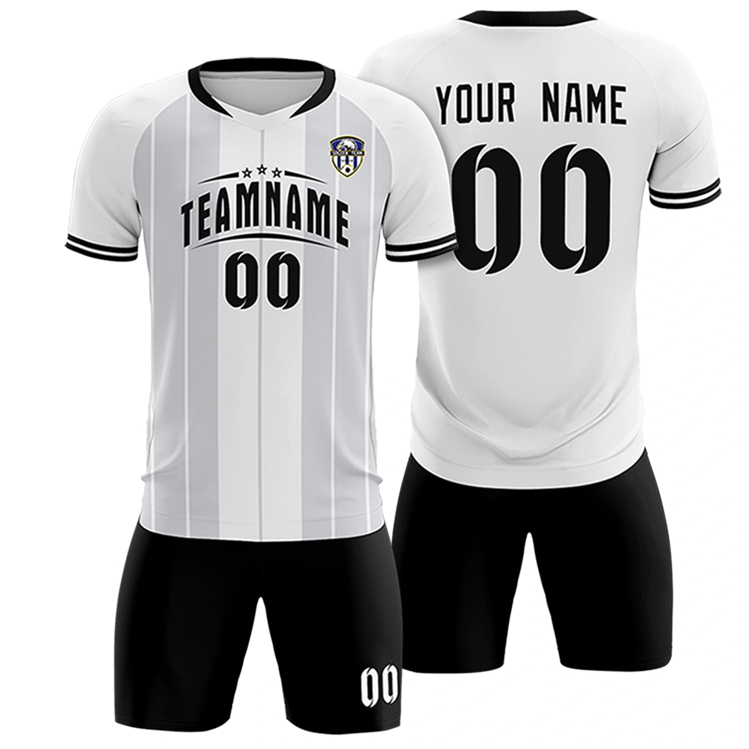 Custom White Black-Black Design Uniform Soccer Sets Jersey