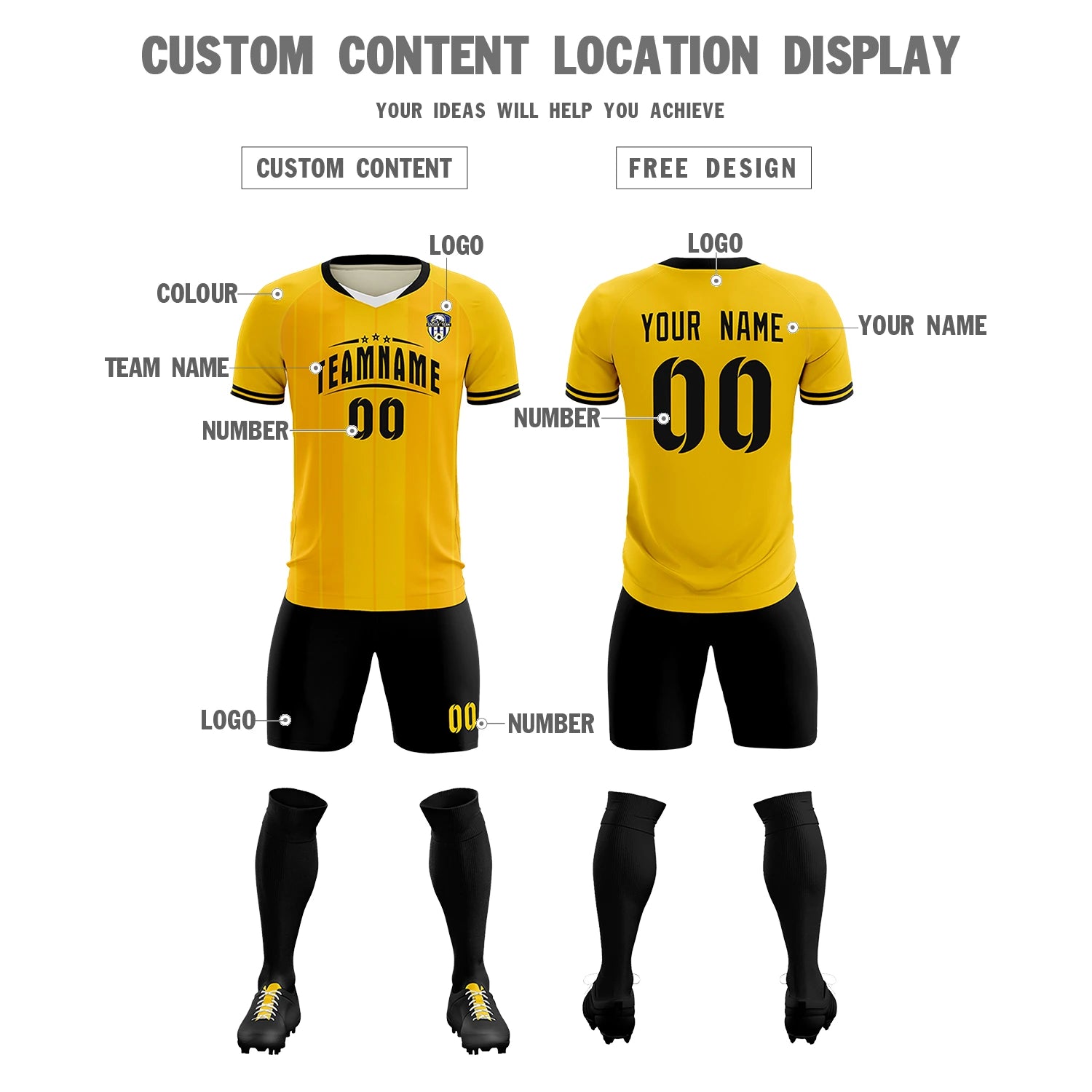 Custom Gold 01 White-Black Design Uniform Soccer Sets Jersey