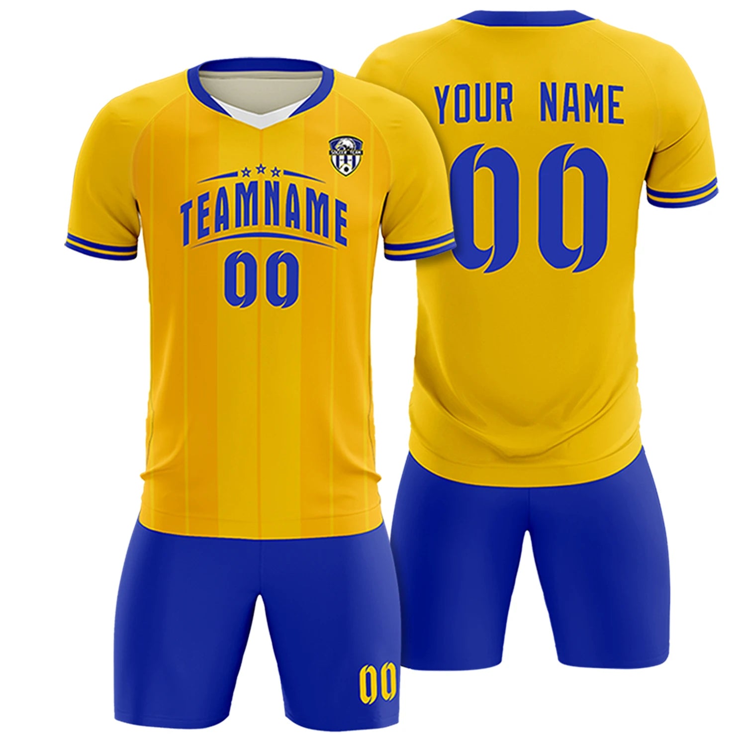 Custom Gold 01 White-Royal Blue Design Uniform Soccer Sets Jersey