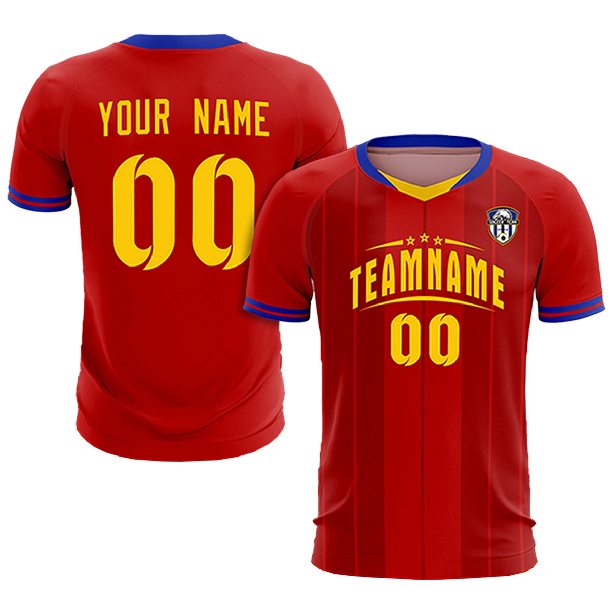 Custom Red Gold 01-Royal Blue Design Uniform Soccer Sets Jersey
