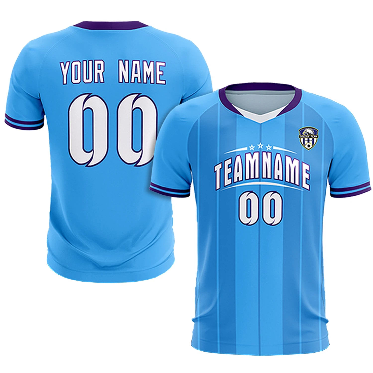 Custom Powder Blue White-Purple Design Uniform Soccer Sets Jersey
