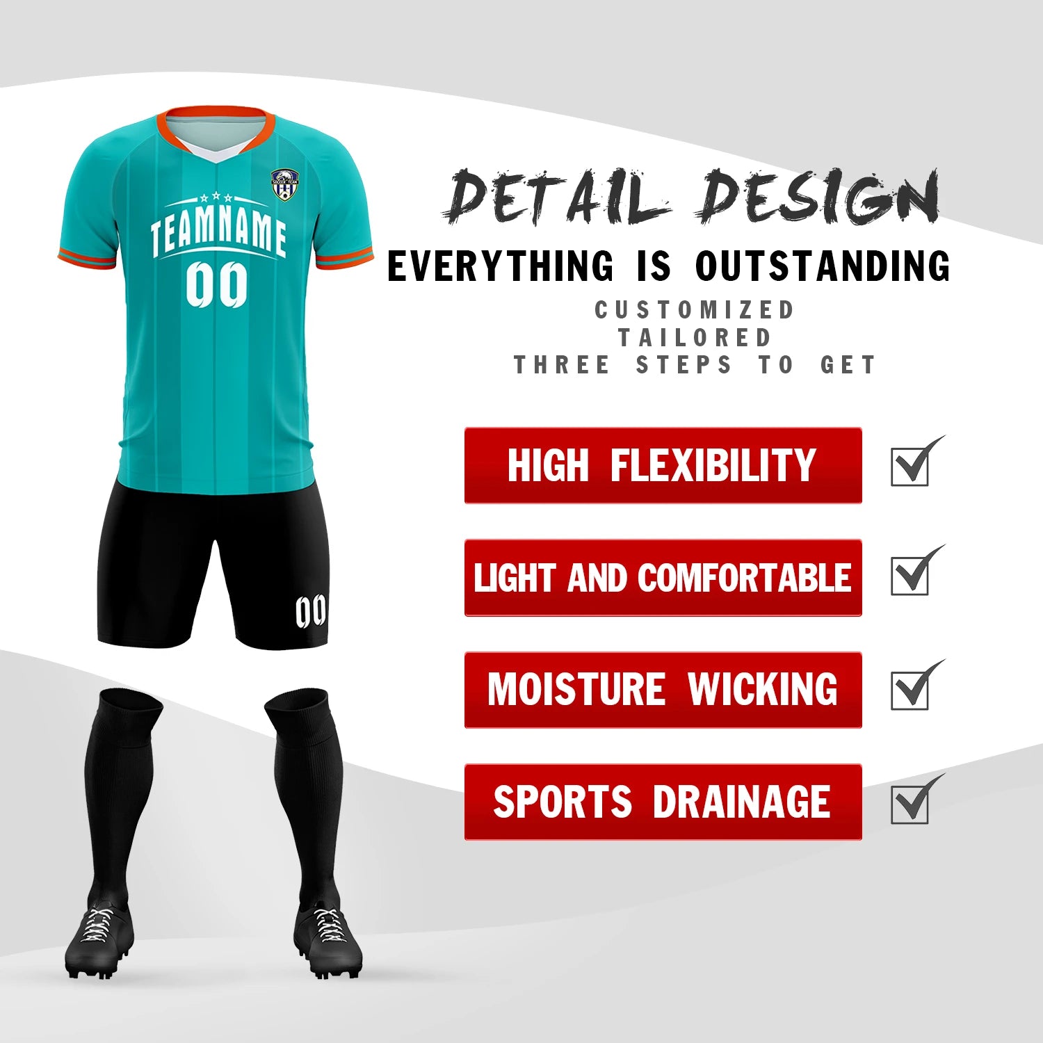 Custom Aqua Orange-Black Design Uniform Soccer Sets Jersey