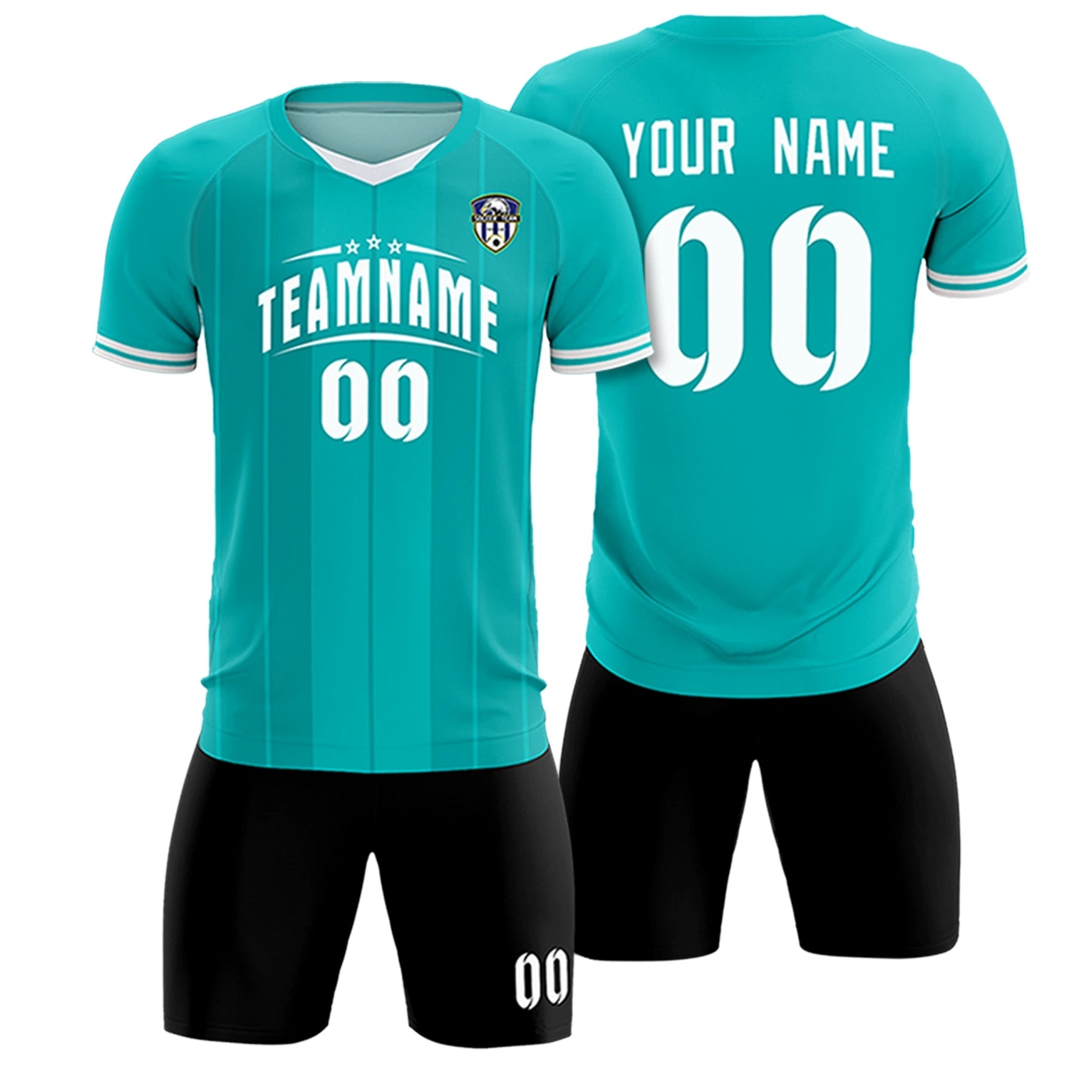 Custom Aqua White-Black Design Uniform Soccer Sets Jersey