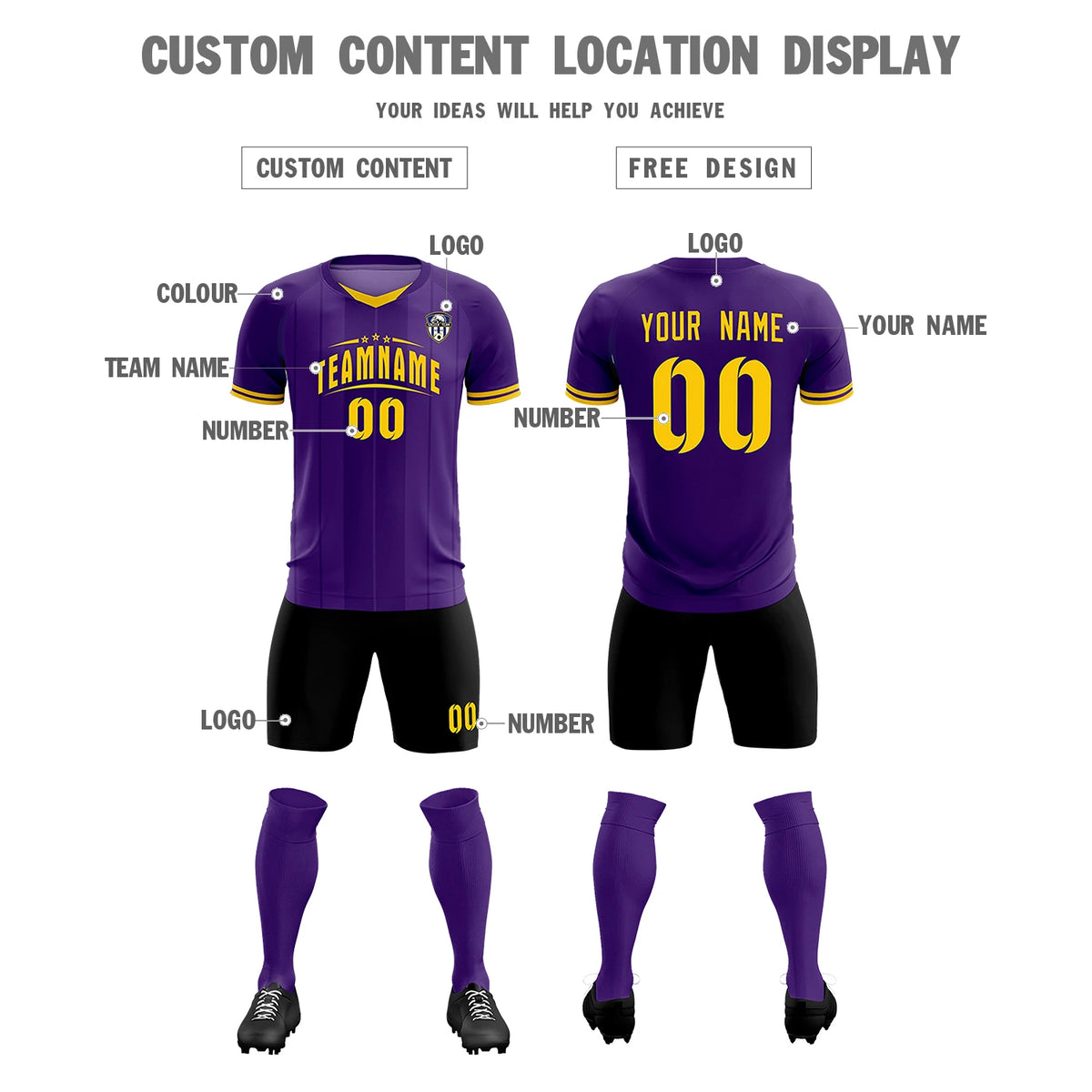 Custom Purple Gold 01-Black Design Uniform Soccer Sets Jersey