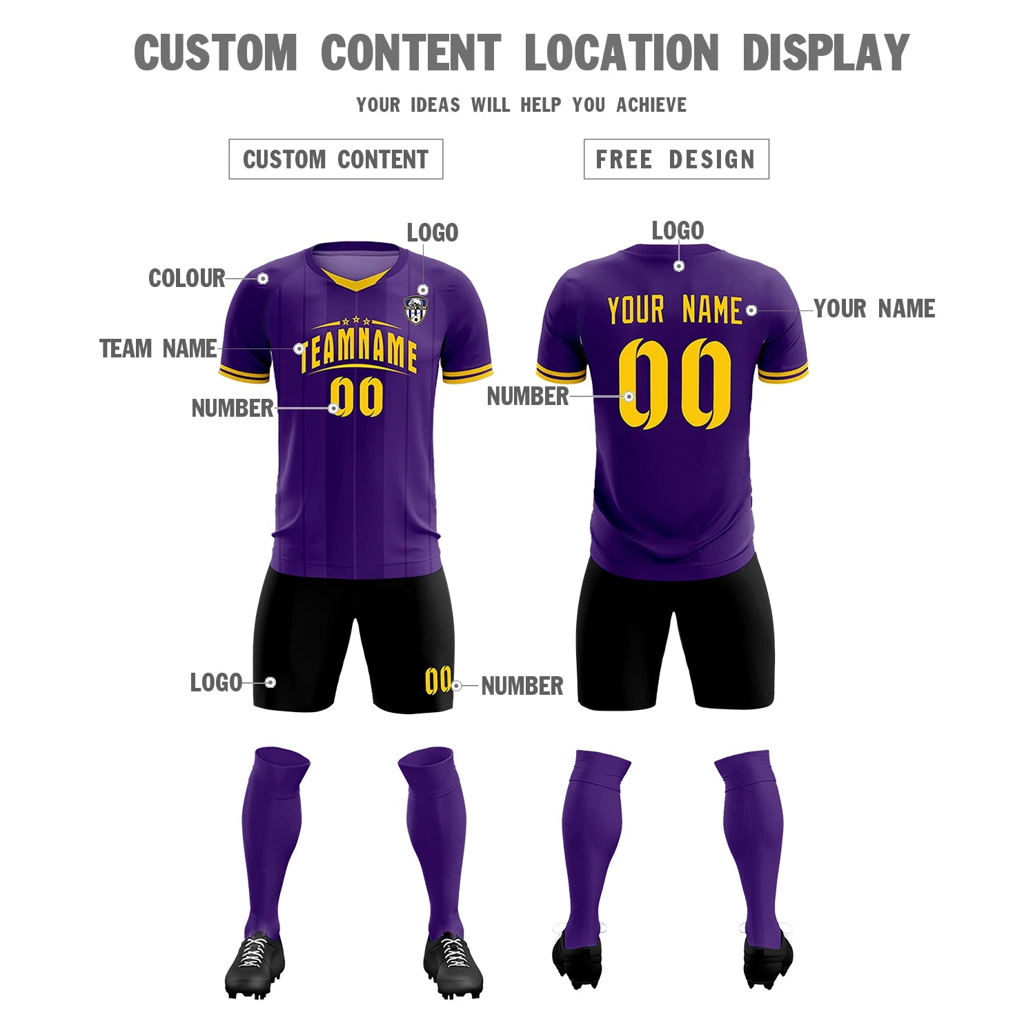 Custom Purple Gold 01-Black Design Uniform Soccer Sets Jersey