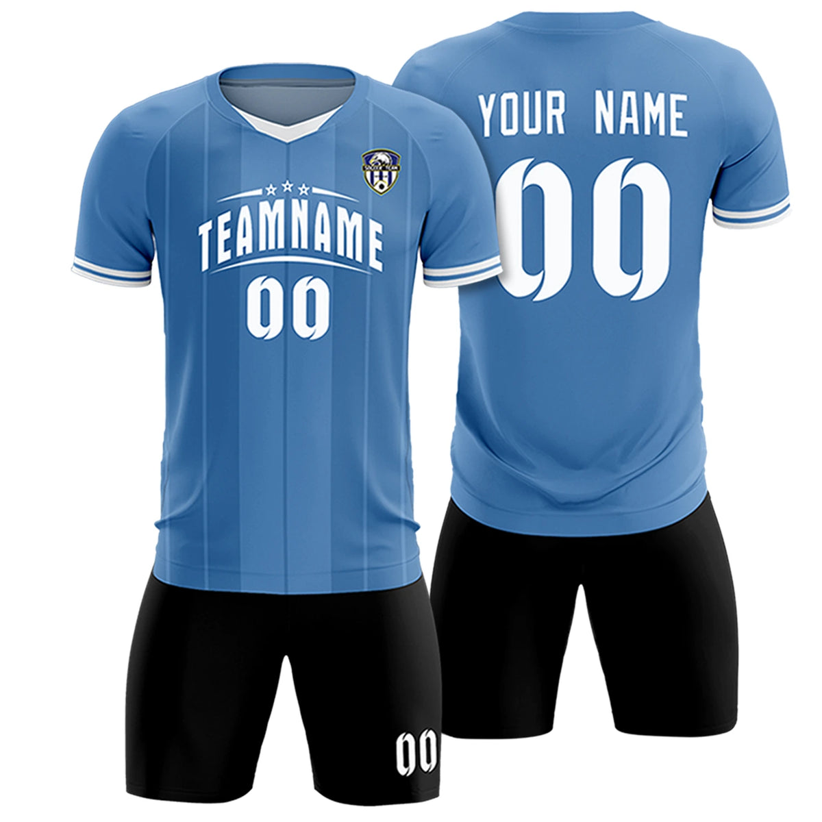 Custom Light Blue White-Black Design Uniform Soccer Sets Jersey