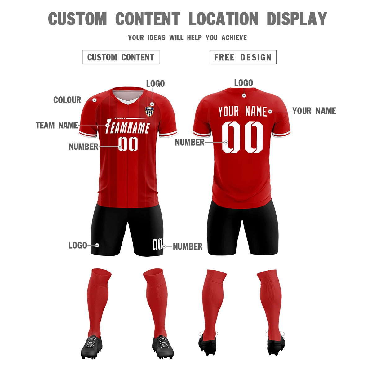 Custom Red White-Black Design Uniform Soccer Sets Jersey